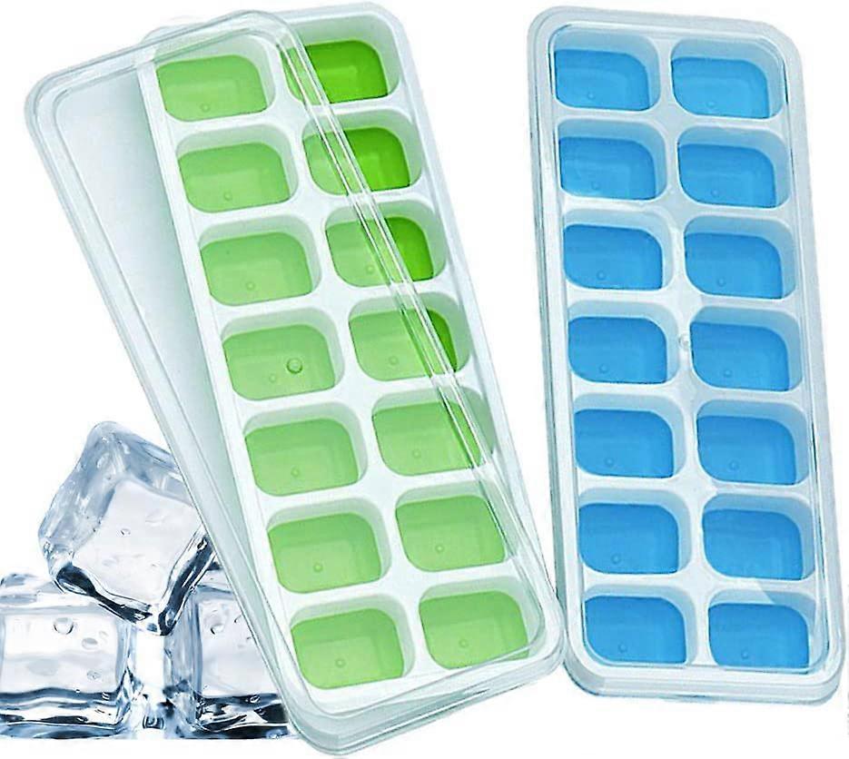Ice Cube Trays with Lids 2-Pack, Easy Release Silicone and Flexible 14 Ice Cube Trays with Spill-Proof Removable Lids