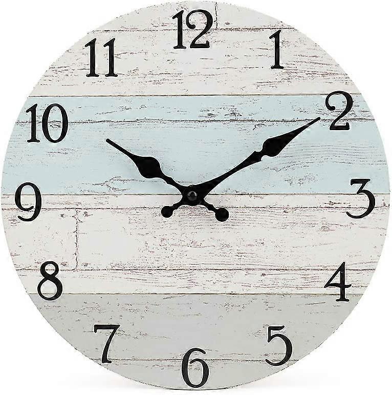 Decorative Round Wooden Wall Clock Rustic Arabic Numerals Pattern -25 cm-Blue