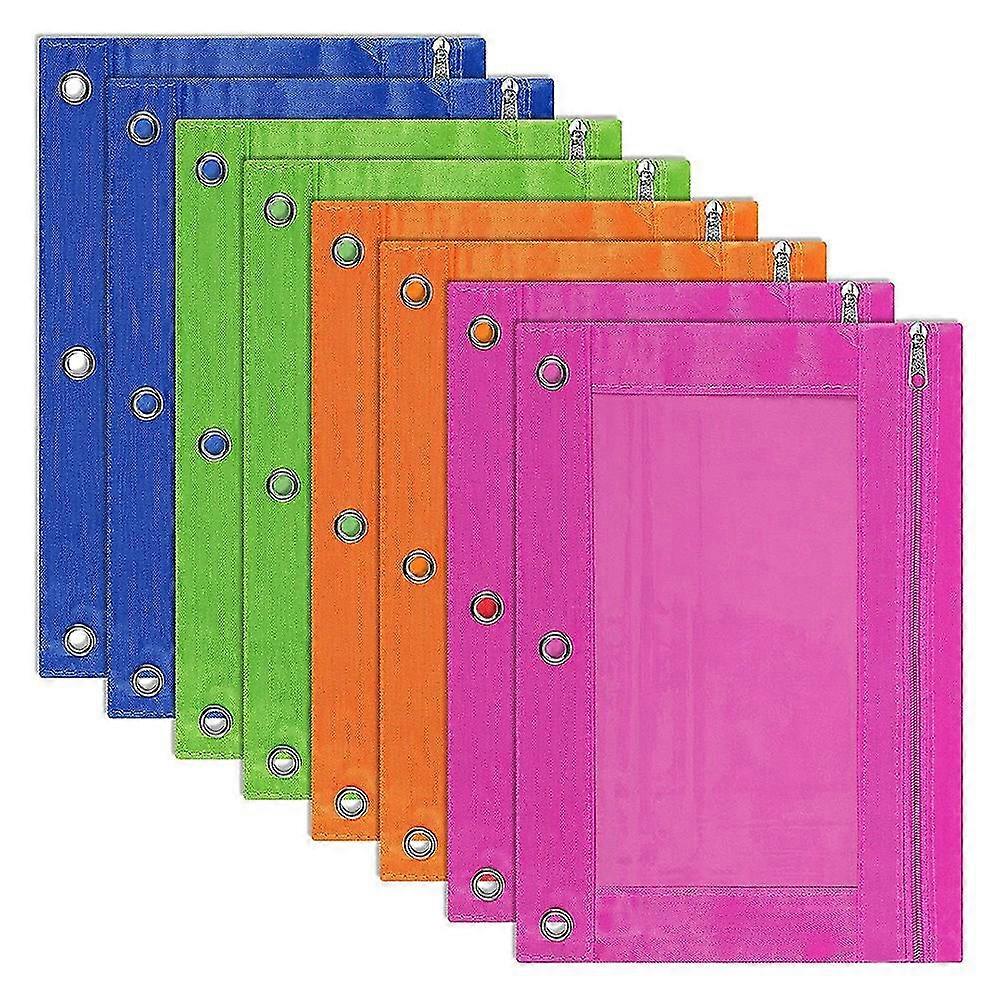 8 Pack 3-ring Pencil Pouch, Pouch Binder, Multi-color, Pencil Case, Clear Window, For School Suppli