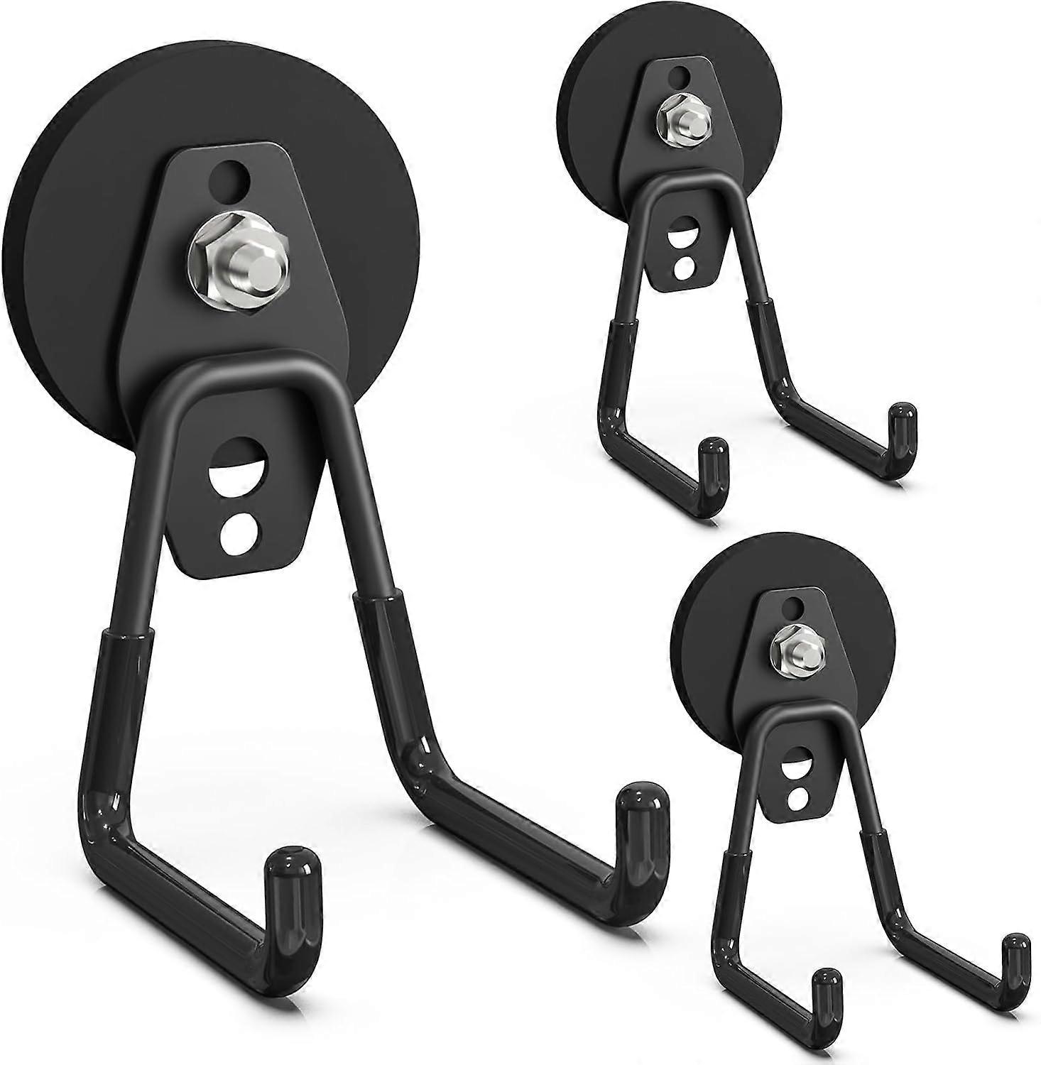 (3PCS 2.59'' Black)Heavy Duty Storage Magnetic Utility Hooks Large Garage Magnet Hooks with Anti-Slip Coating for Metal Cabinet,Pegboard,Garage Shelve