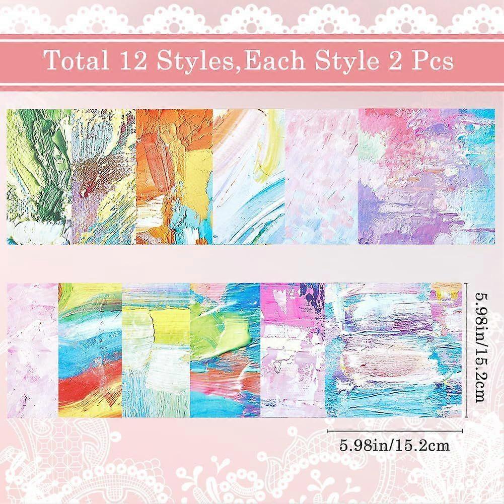 24 Sheets 12 Styles Patterned Scrapbook Paper Pad 5.98x5.98inch Painting Decorative Decoupage Paper Journaling Background Supplies for Planners Card M