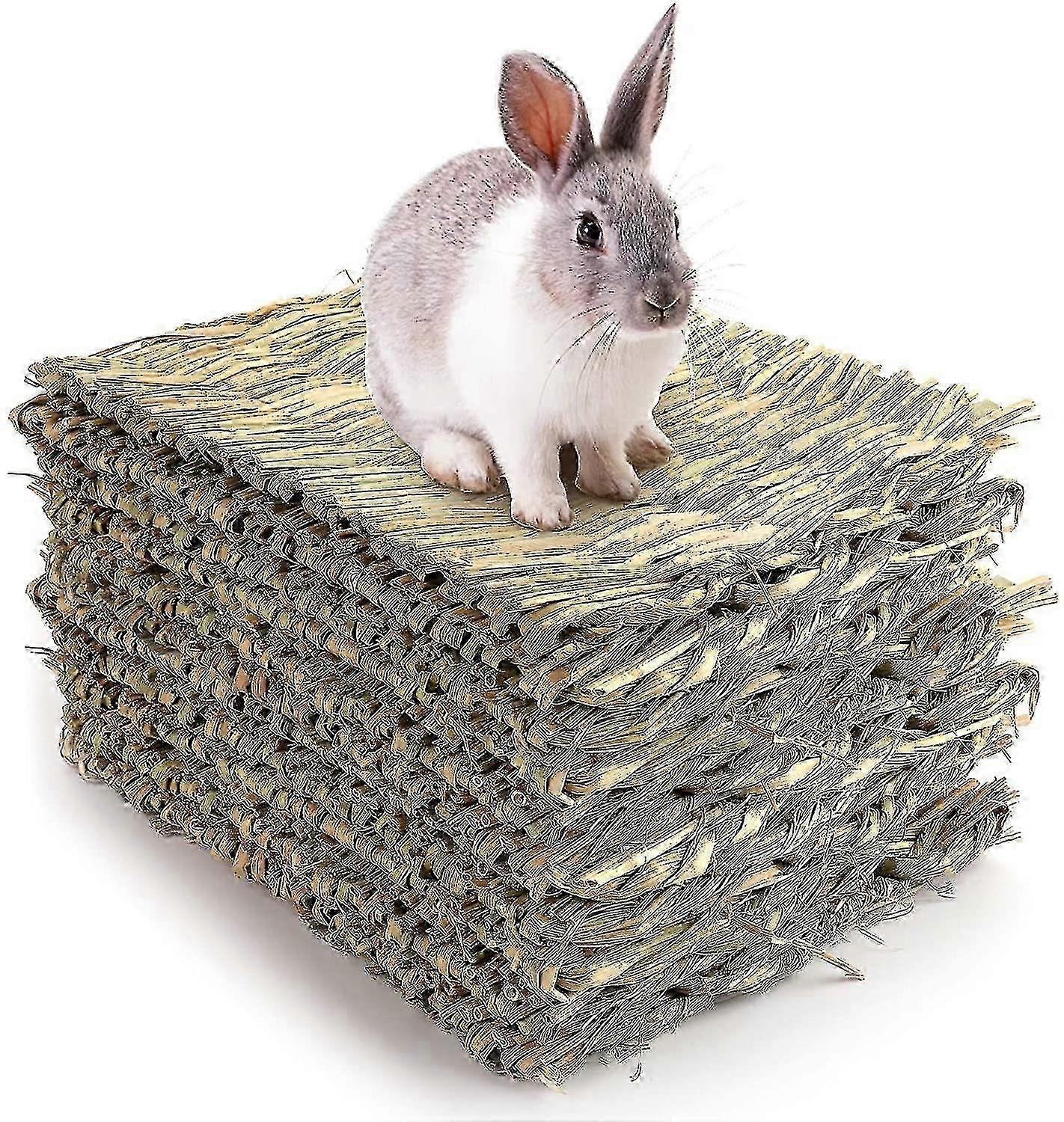 12 Pack Woven Bed Mat For Rabbits - Grass Mat & Bunny Bedding Nest - Natural Chew Toy Bed - KC
