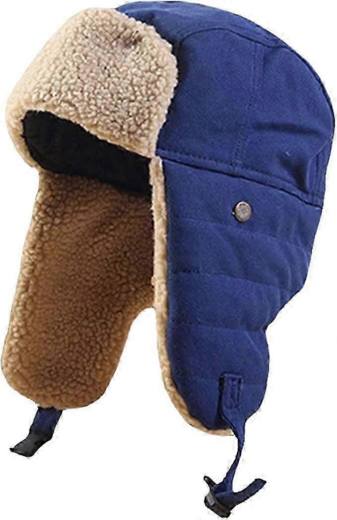 Vinter retro øre bomuldsvarmere pilot fluffy hat (blå)
