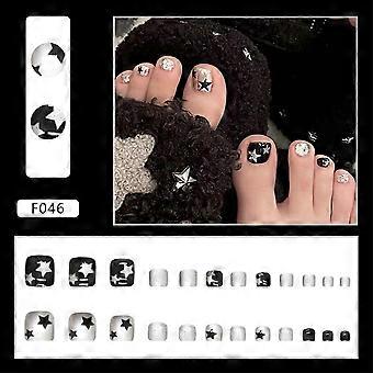 Black Silver Star Patterns Fake Toenails With Suitable Radian And Thickness  Jelly Glue Model