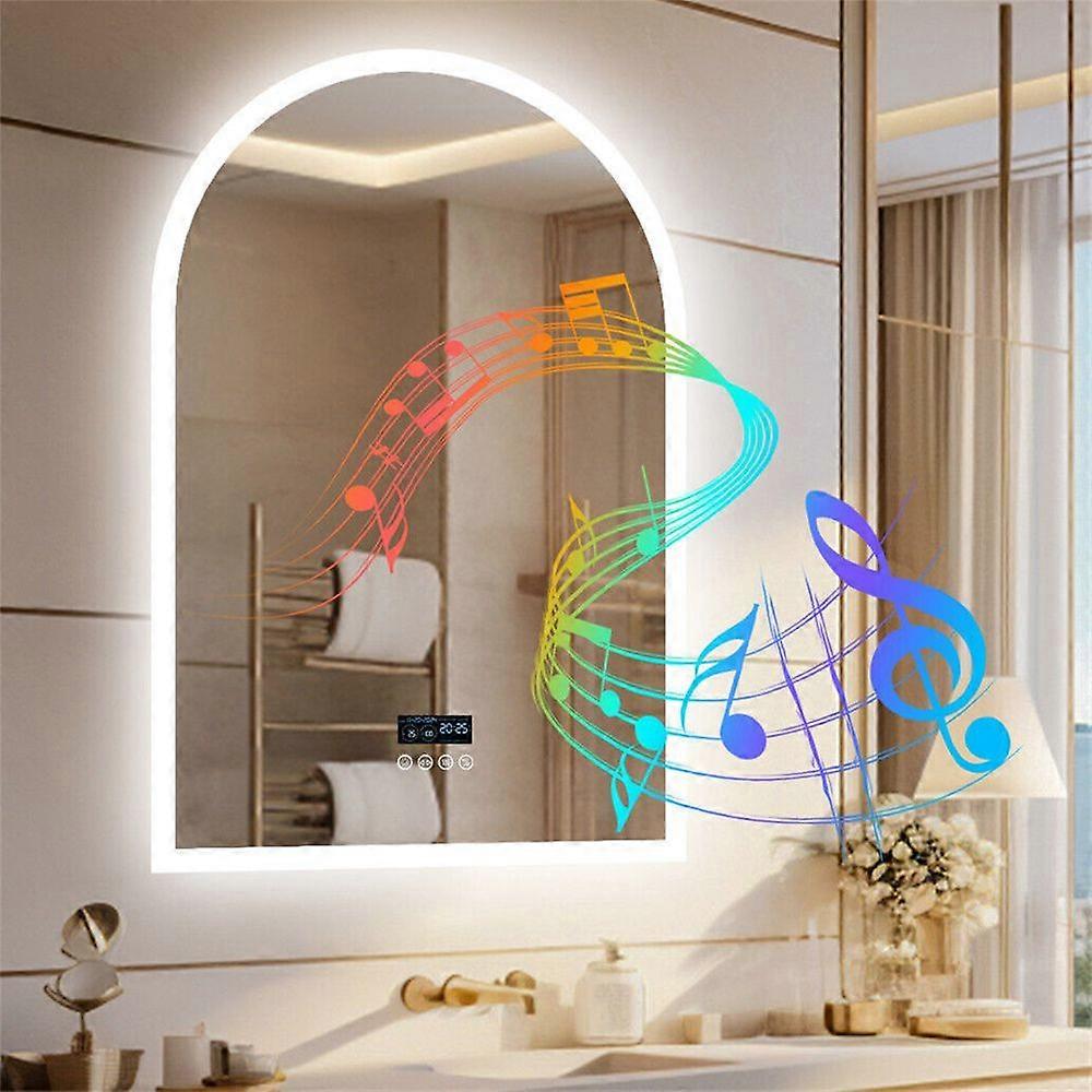 Miroir de salle de bain LED éclairé moderne avec lumières Arche Bluetooth Miroir de salle de bain Miroir de courtoisie anti-buée rétroéclairé Affichage numérique