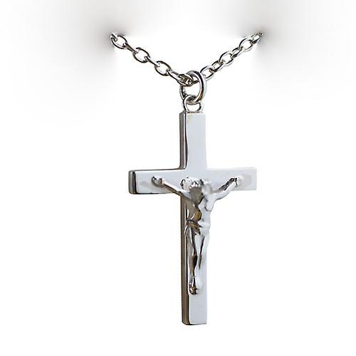 Silver 40x25mm solid block Crucifix Cross with a cable Chain 24 inches