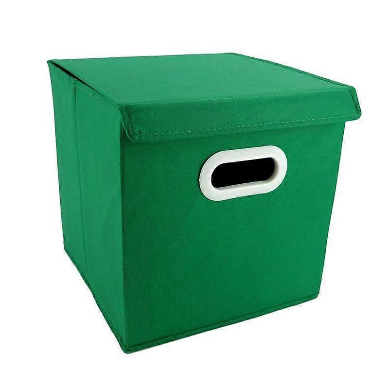 Collapsible Fabric Organizers Stackable Dustproof Folding Storage Box with Lid for Home Bedroom Office Green