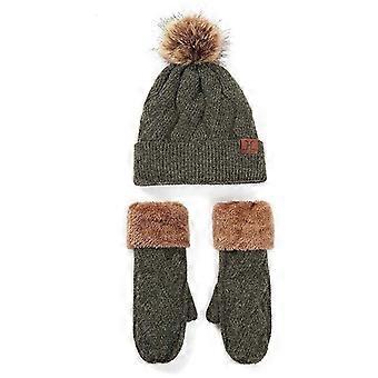 Hut und Handschuhe für Frauen, Hut und Fäustling 2-teiliges Set Armee