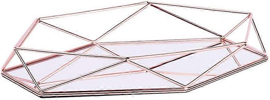 Decorative Metal Tray with Mirror - Hexagonal