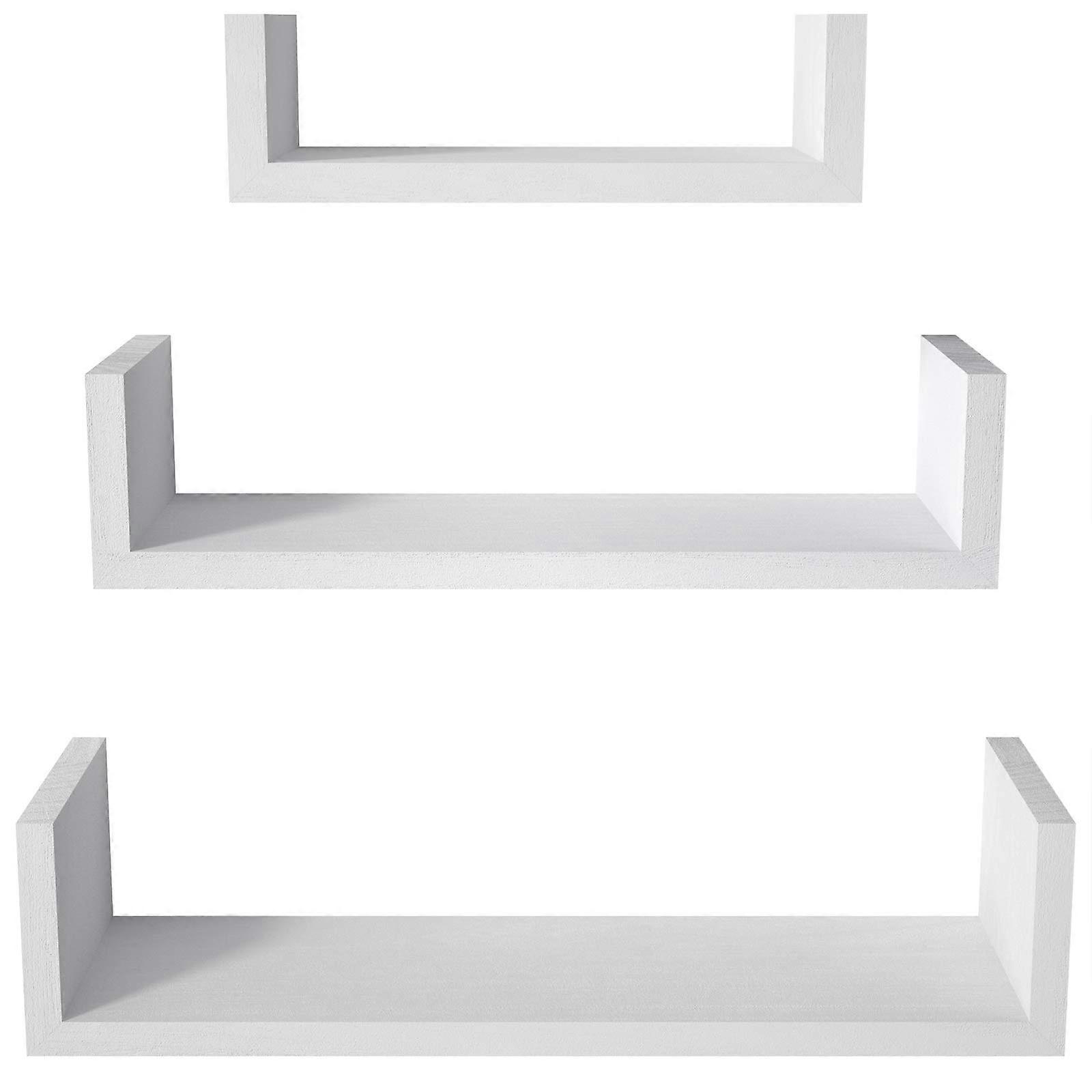 Solid White Wood Floating Shelves - Wall Mounted Storage for Home Décor
