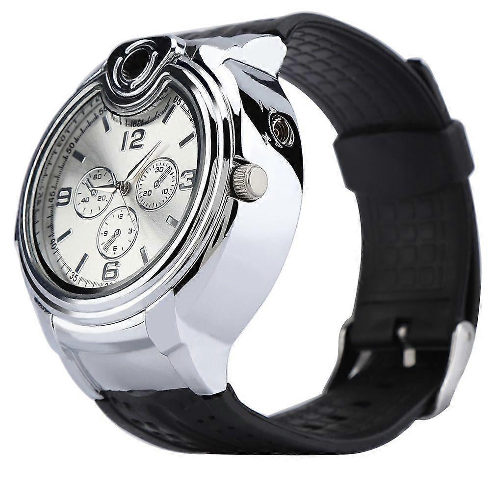 Cigarette Cigar Lighter Watch Quartz Watch Refillable Butane Lighter Watch Silver