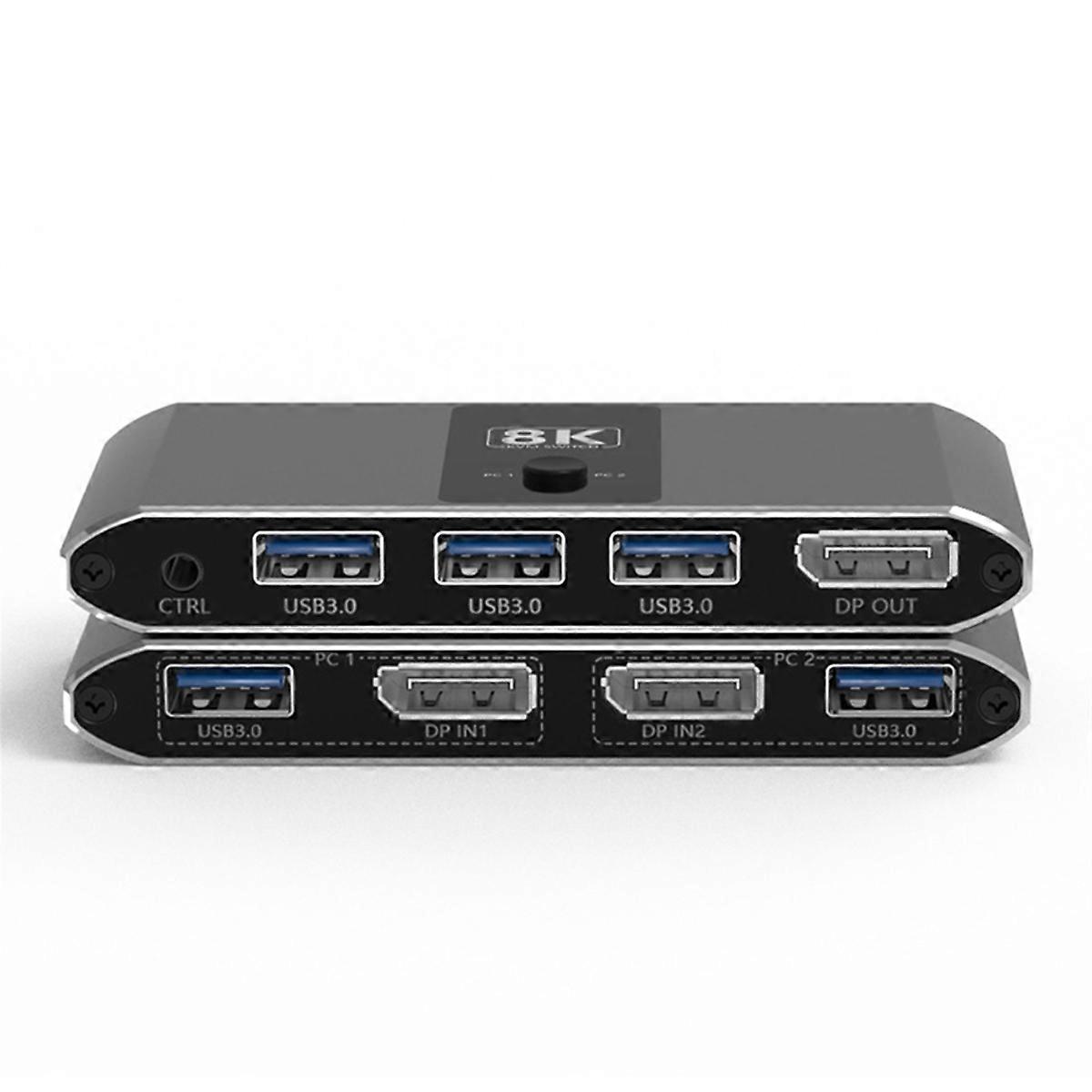 KVM Switch 8K Ultra-Clear Screen Switch 2-in and 1-Out -Compatible Switch 4K120Hz Line Control Swit