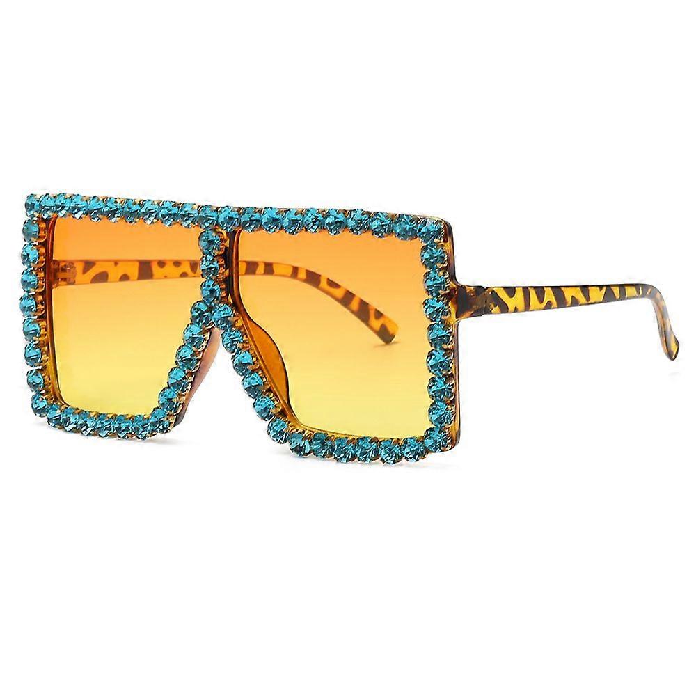 Oversized Sprankelende Kristallen Zonnebril Disco Diamond Flat Top Fashion Square Grote Tinten womem