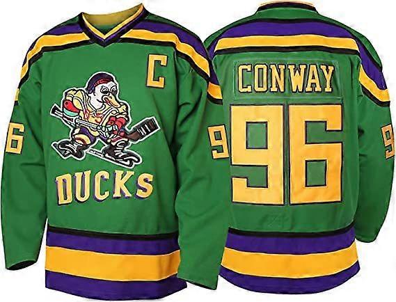 Men's Mighty Ducks 96 Charlie Conway 99 Adam Banks 33 Greg Goldberg Movie Hockey Jersey Green 96 XL