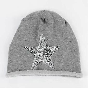 Women'S New Casual Beanie Hat Fashion Silver Sequins Star Slouchy Beanies Female Winter Warm Polyester Slouchy Plain Cap