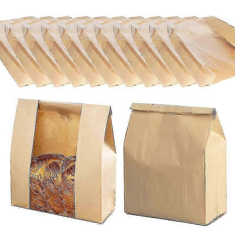 25Pcs Bread Bags Paper Bakery Bag with Window for Sourdough Loaf Cookie