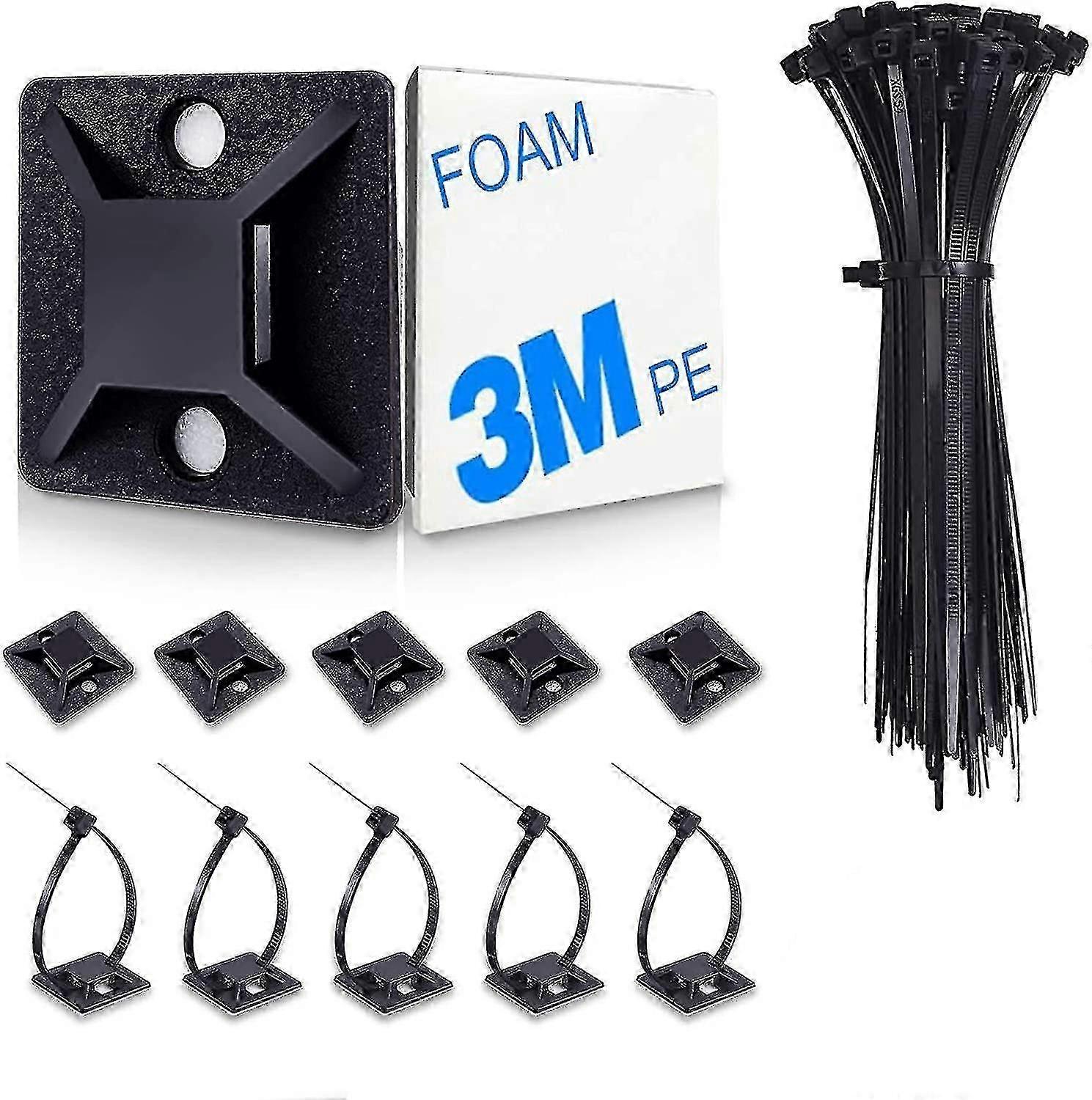 100 Pack Zip Tie Mount with Cable Ties for Wire Holder