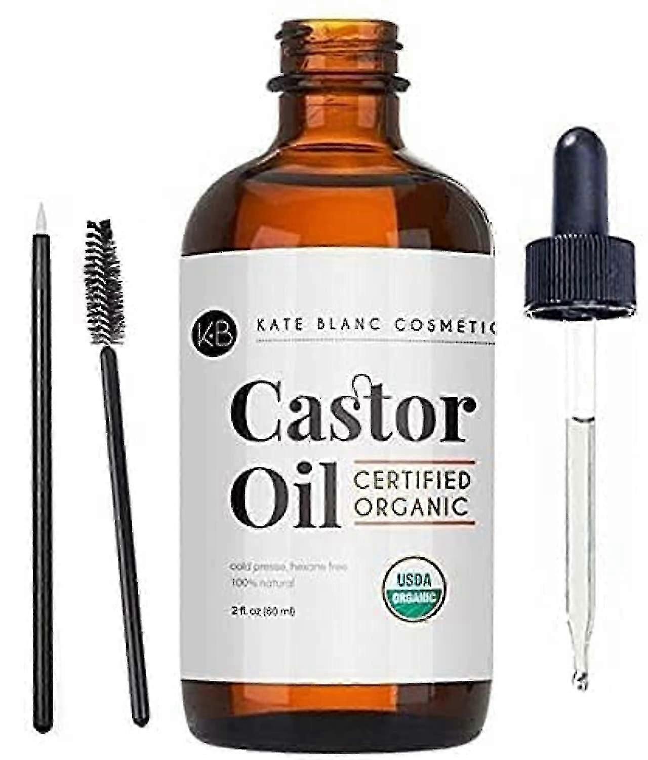 Ricinusolie (2oz), Usda-gecertificeerd biologisch, 100% puur, geperst, hexaan stimuleren voor wimpers, wenkbrauwen, haar. Vochtinbrengende crème voor de huid