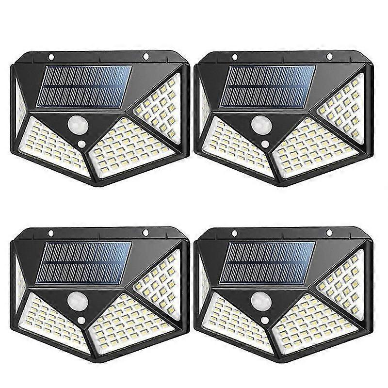 屋外用ソーラーライト 100LED 4個パック、屋外用ソーラーライト モーションセンサー、ワイヤレスソーラースポットライト 3つのスマートモード付き 防水ソーラーライト