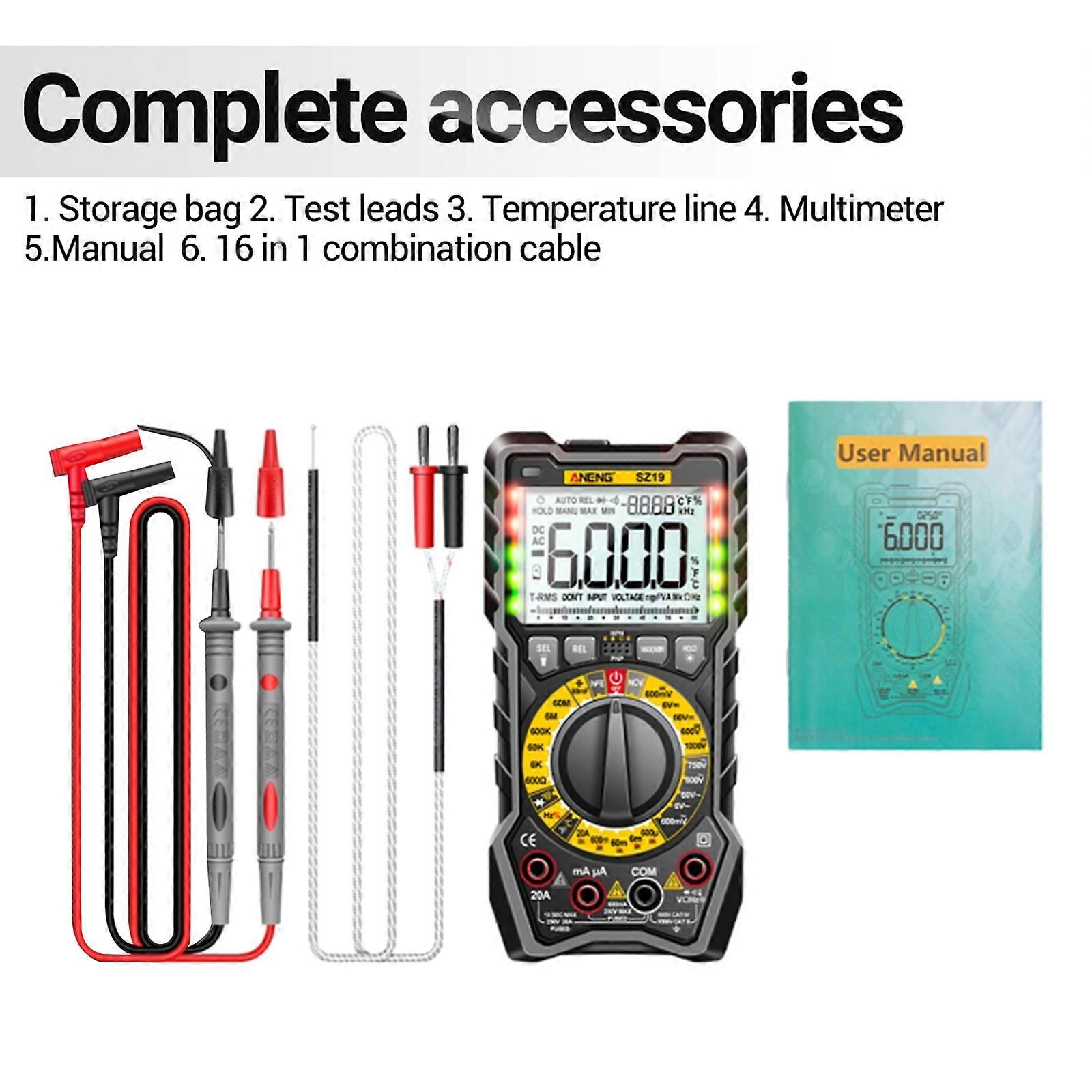 Digital Multimeter with Backlight- & Flashlight NCV- Function Measures Voltage Current Resistance-Continuity Capacitance Red