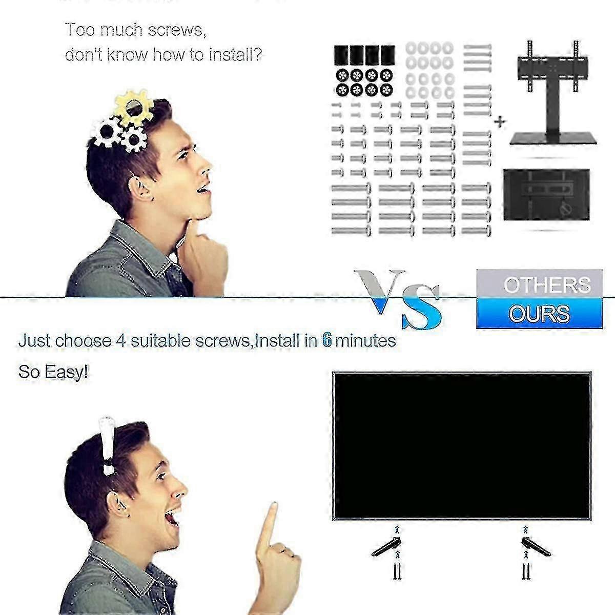 Support TV Universel Avec Pieds - Compatible Télés 28 à 65 Pouces, Réglable En Hauteur, Installation Facile