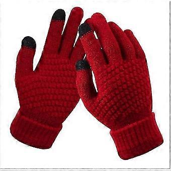 Ladies Kids Winter Touch Screen Gloves Warm Fleece Lining Knit Gloves Elastic Cuff Winter Texting Gloves Red