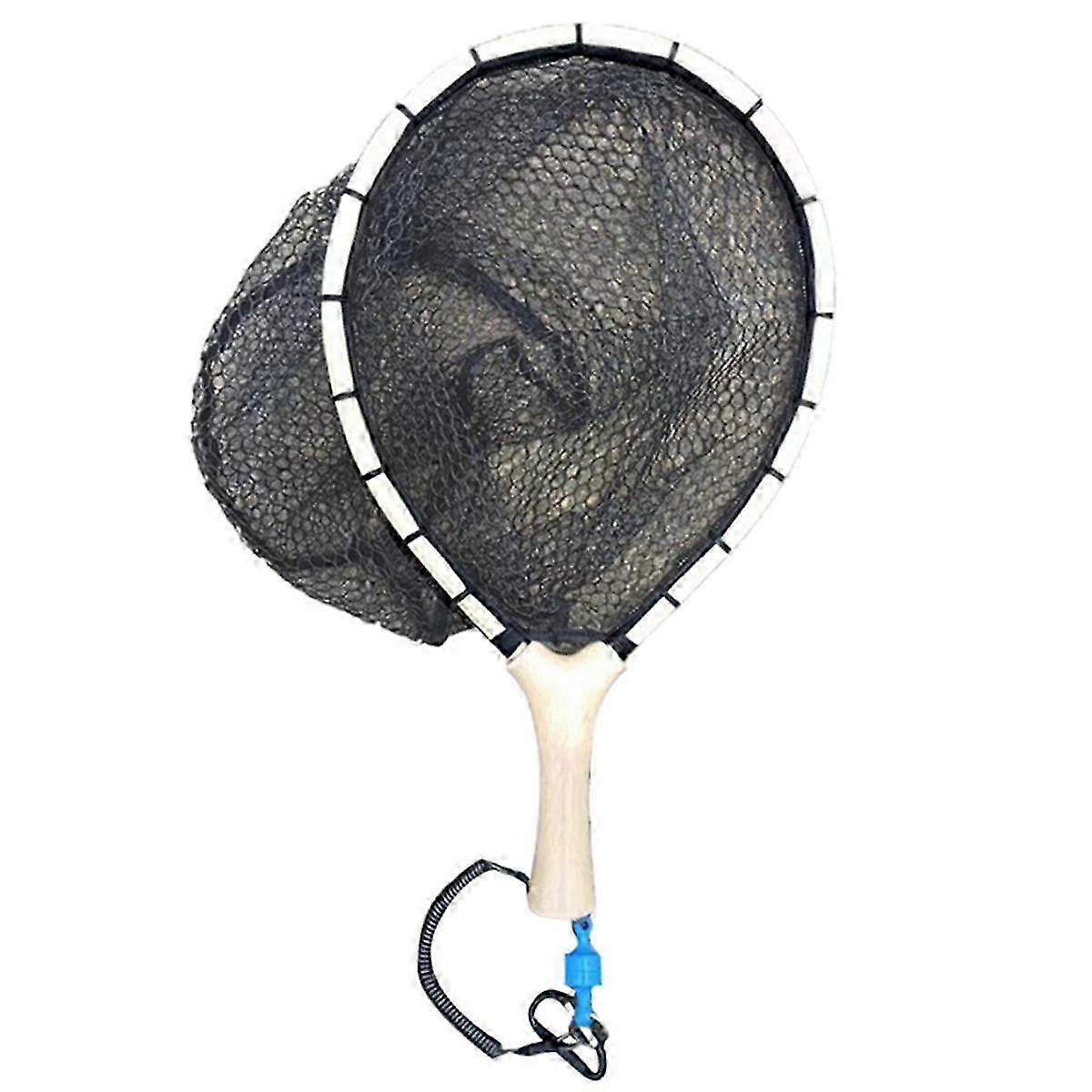 Nylon Fly Fishing Net ,Wooden Non-Slip Handle, Trout Mesh Tool, Fish Catch Release Scoop, Straight