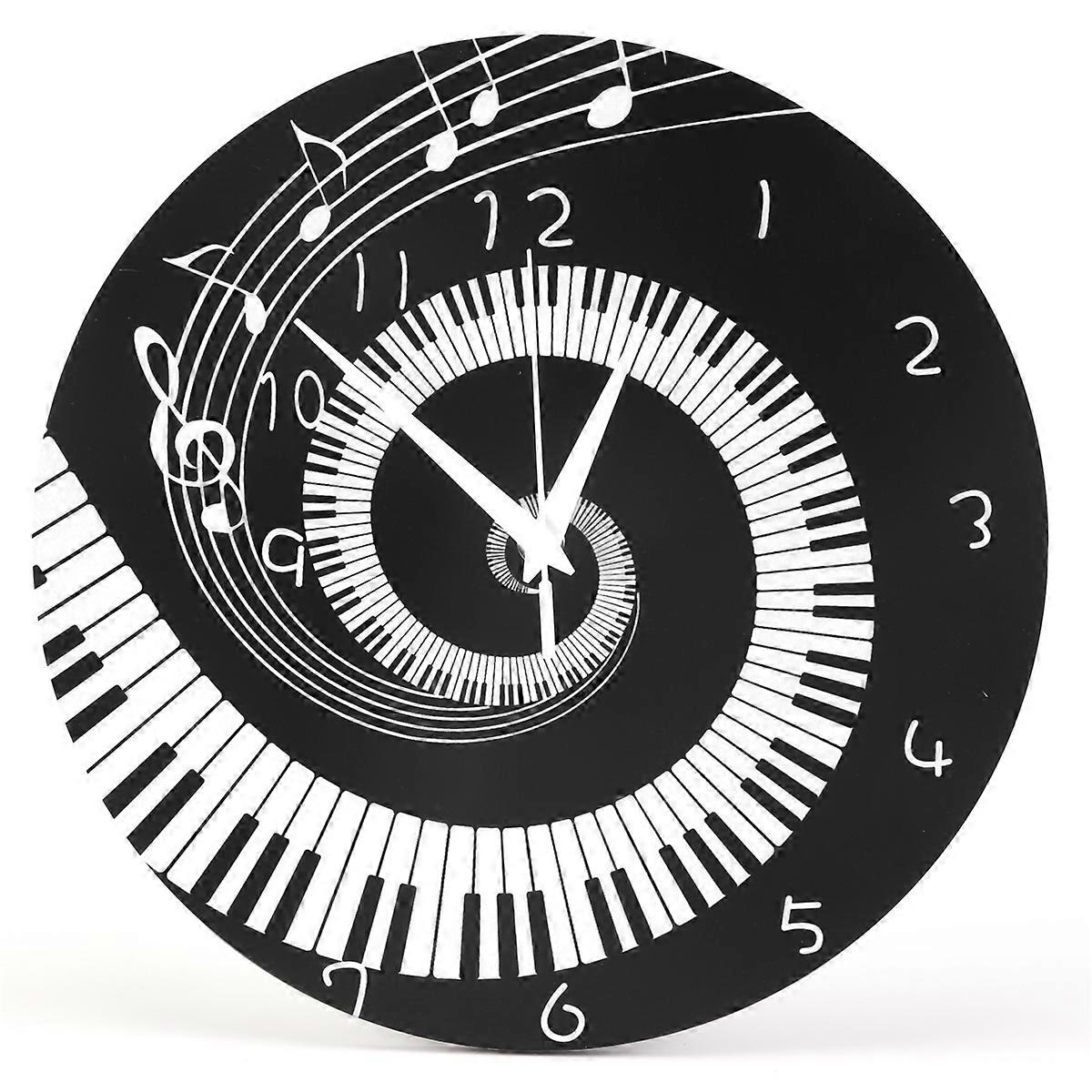 Piano Key Clock Music Notes Without Battery Black + White Acrylic