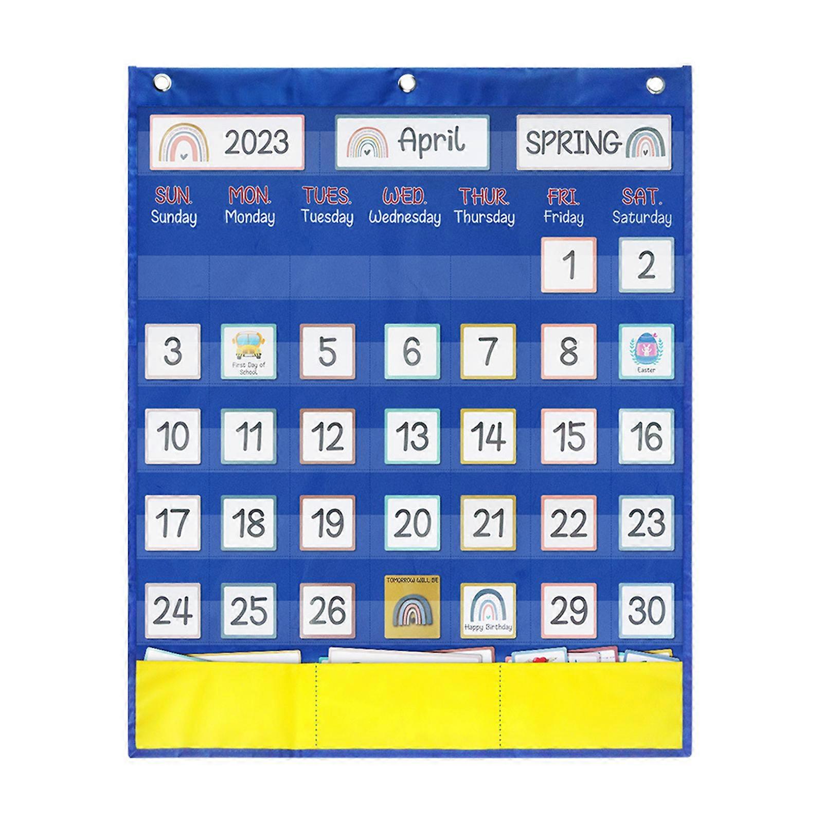 Monthly Calendar Pocket Chart for Classroom & Home Kids Calendar Learning Pocket Chart with 89 Multiple Colorful Cards  BL1