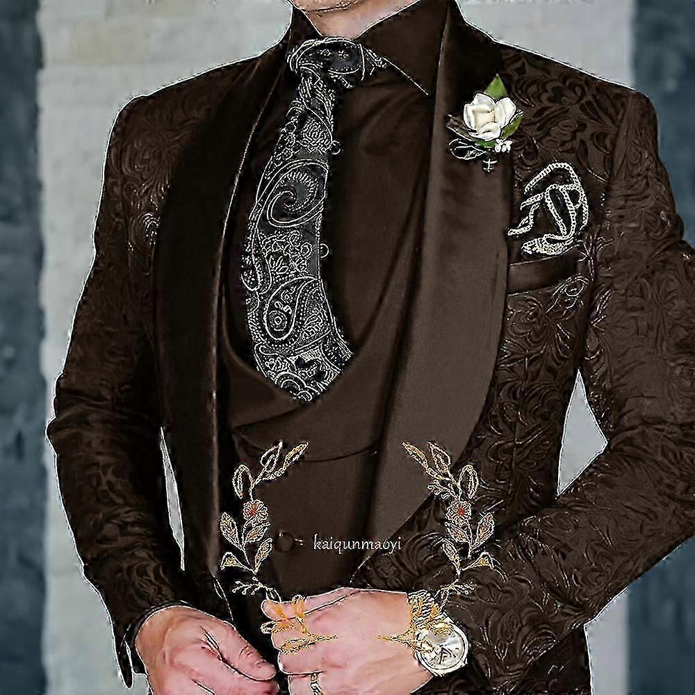 "Jacquard Elegant Ανδρικό Κοστούμι 3 Τεμαχίων Σετ Γαμήλιος Γαμπρός Tuxedo Σακάκι Παντελόνι Γιλέκο Επίσημο Φόρεμα Πάρτι Xs-5XL"