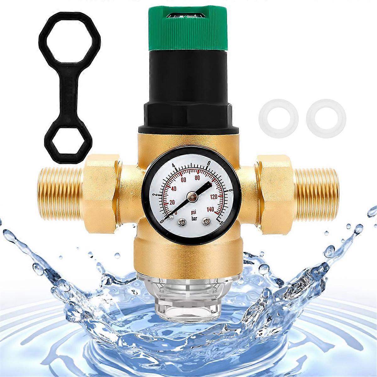 Brass Pressure Regulator 3/4 Inch, DN20 Reducing Valve with Gauge & Filter, Adjustable for Home & In