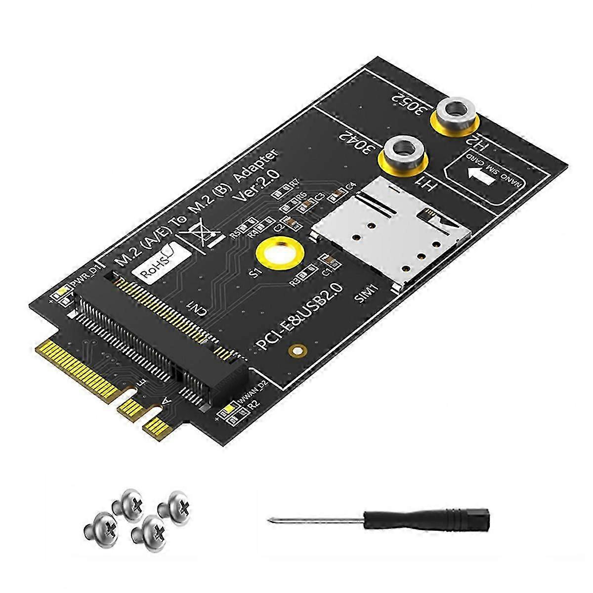 3G/4G/5G Module M.2 Key B to A+E Adapter Card with NANO SIM Slot, USB 2.0/PCI-E 3042/3052 Support