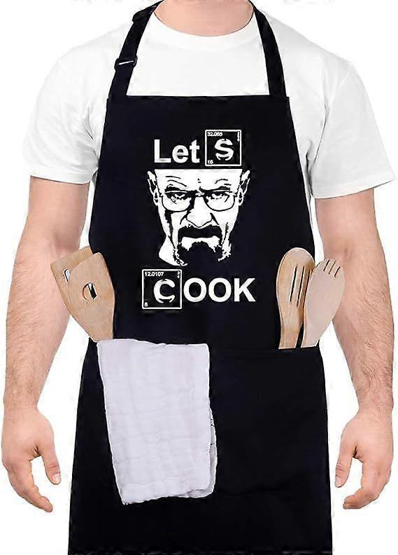Mens Funny Cooking Apron with Funny Pattern Letters Design - Let's Cook - Professional Waterproof Apron Chef Husband Kitchen Apron with Double Pockets