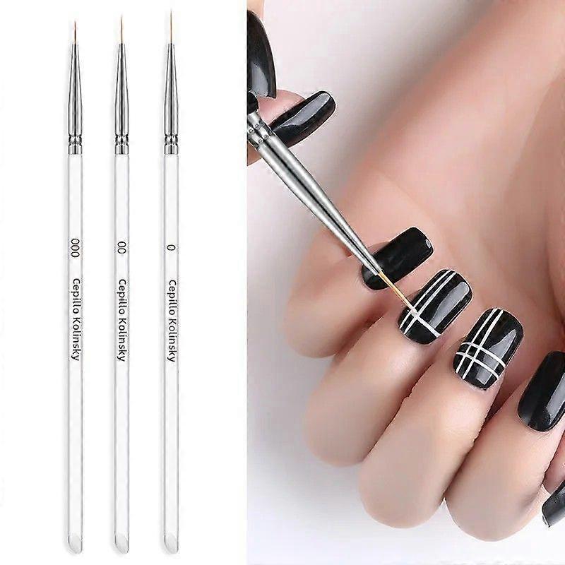 Set of 3 Markers for Drawing and Painting Nails with Brush Liner for DIY Nail Art Manicure Kit