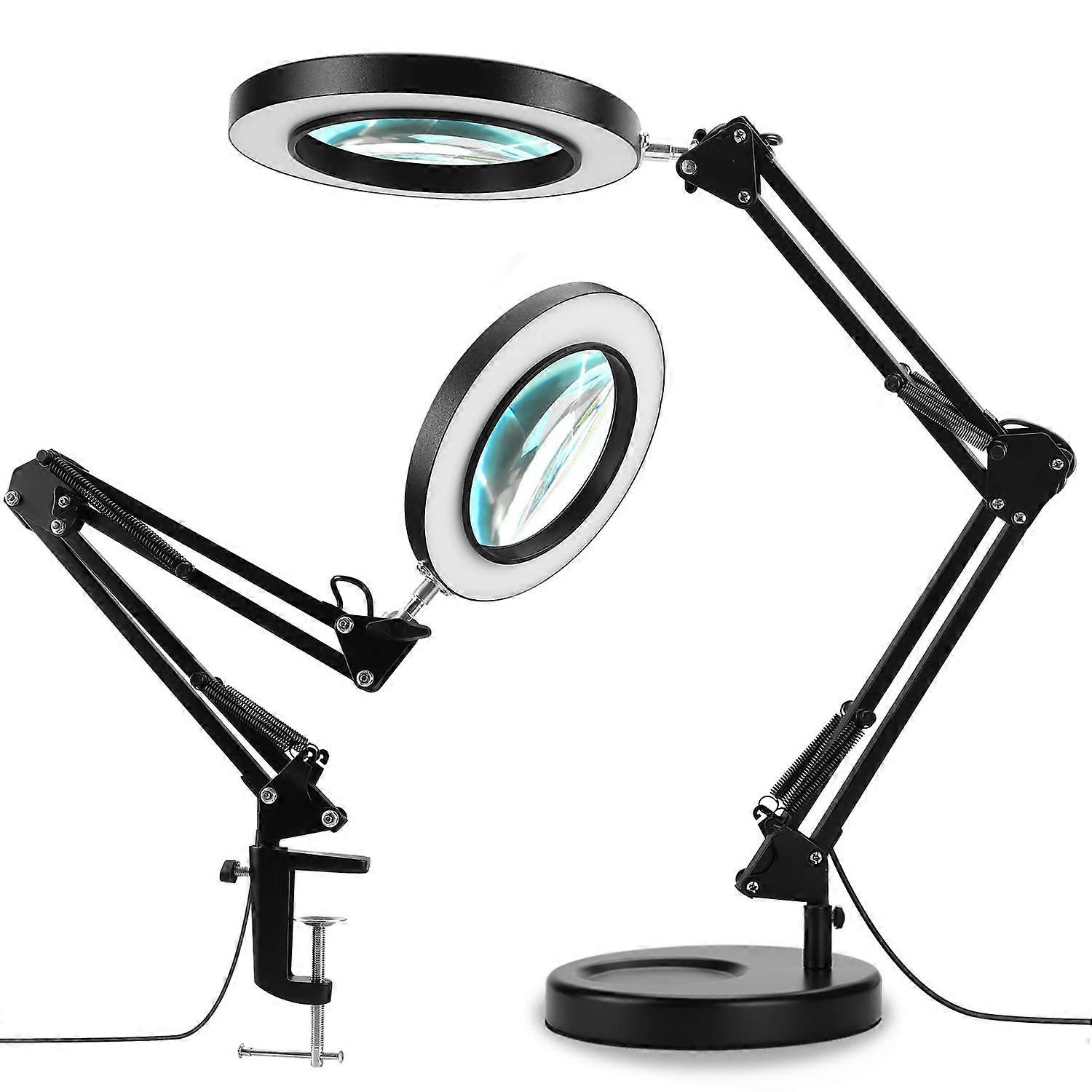 2-in-1 Magnifying Glass Desk Lamp with 10X Real Glass Lens, Adjustable LED Light, 3 Color Modes, Stepless Dimmable for Reading and Crafts