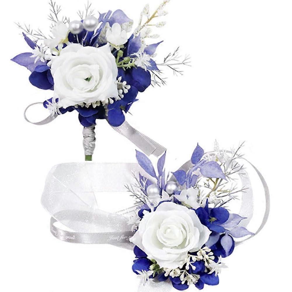 2 Pieces Artificial Wrist Corsage and Boutonniere Set for Prom