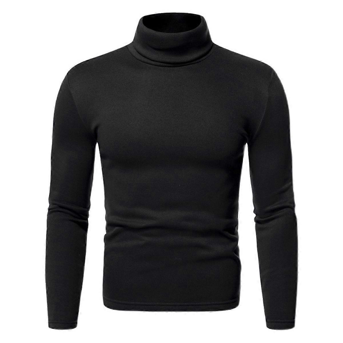 Men slim and lightweight long-sleeved pullover top high-neck T-shirt, solid color base shirt