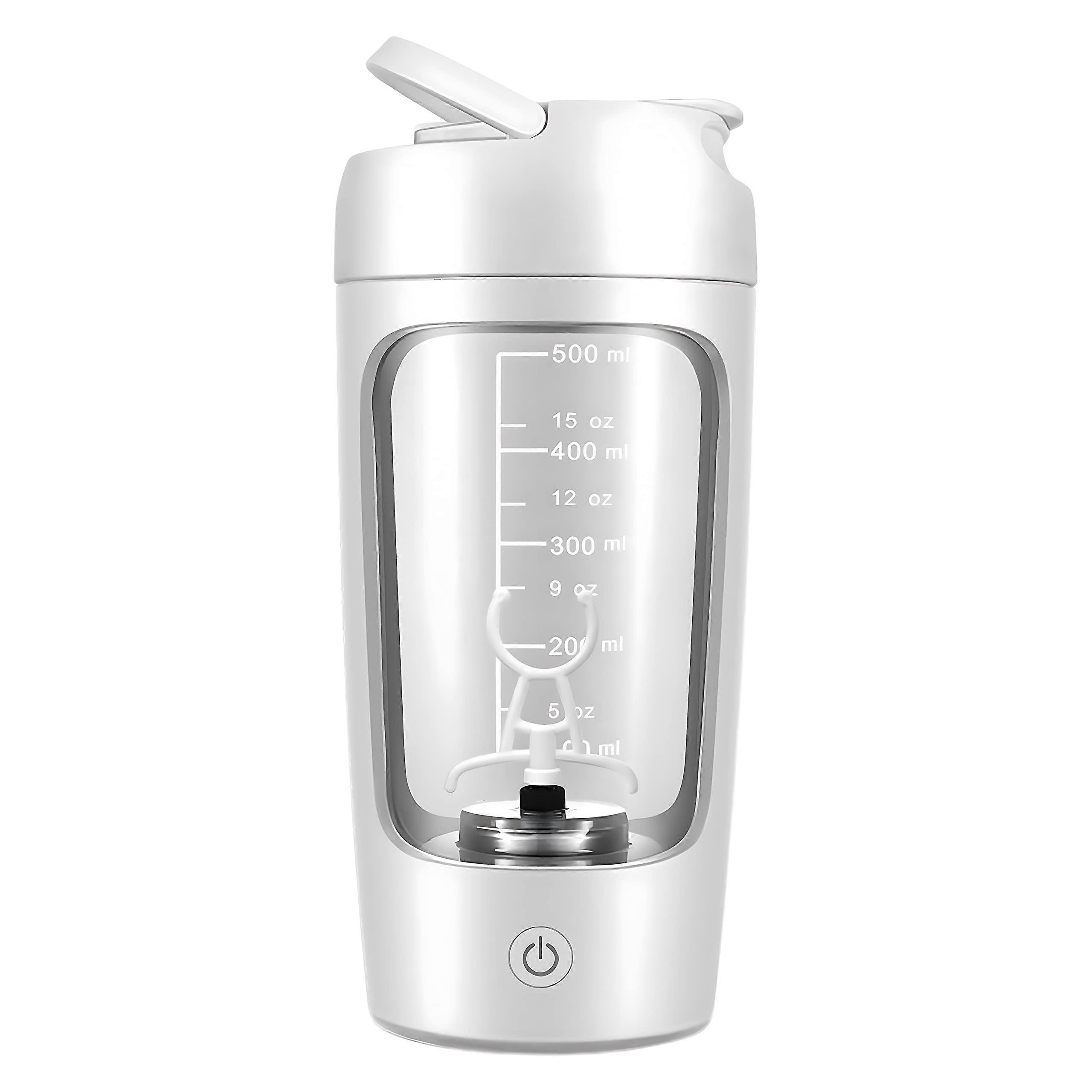 Electric Shaker Bottle for Protein Mixes USB Rechargeable 20 oz White Portable Blender for Smoothies and Supplements