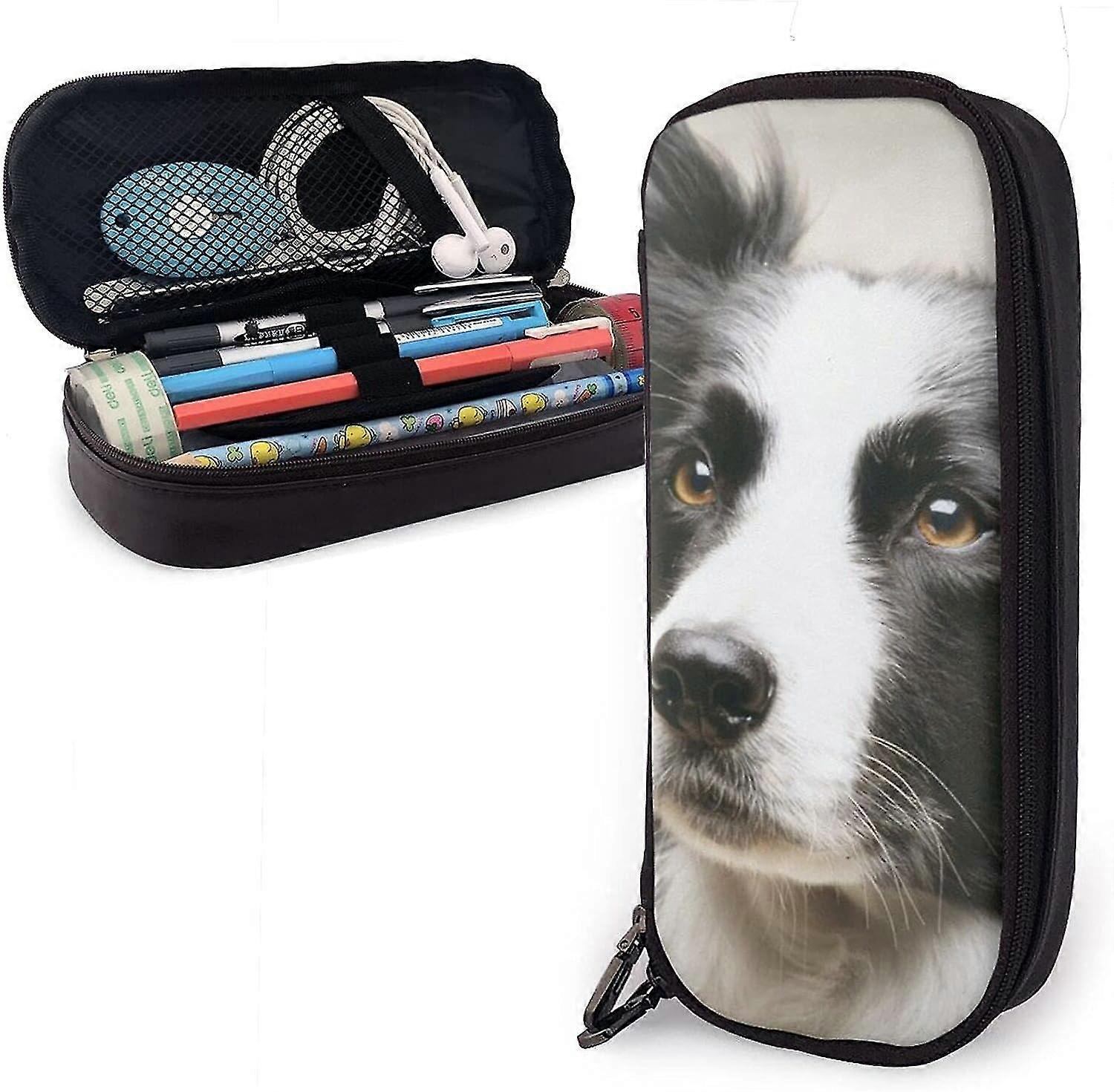 Border Collie Leather Pencil case Pencil case Stationery Bag Office Portable Storage Box Cosmetic Box Folder bd002925