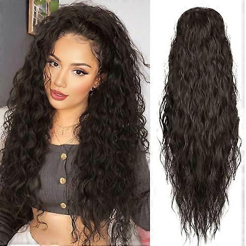 Wavy Curly Ponytail Extension 26 Inch Brown Synthetic Clip-In Hairpiece Drawstring Thick for Daily Use