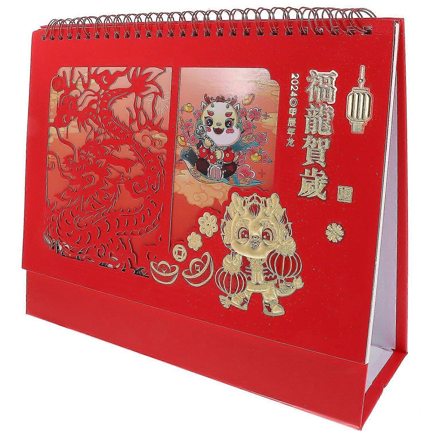 2024 Dragon Year Desk Calendar - Stylish Red Home & Office Planner for Easy Scheduling & Organization