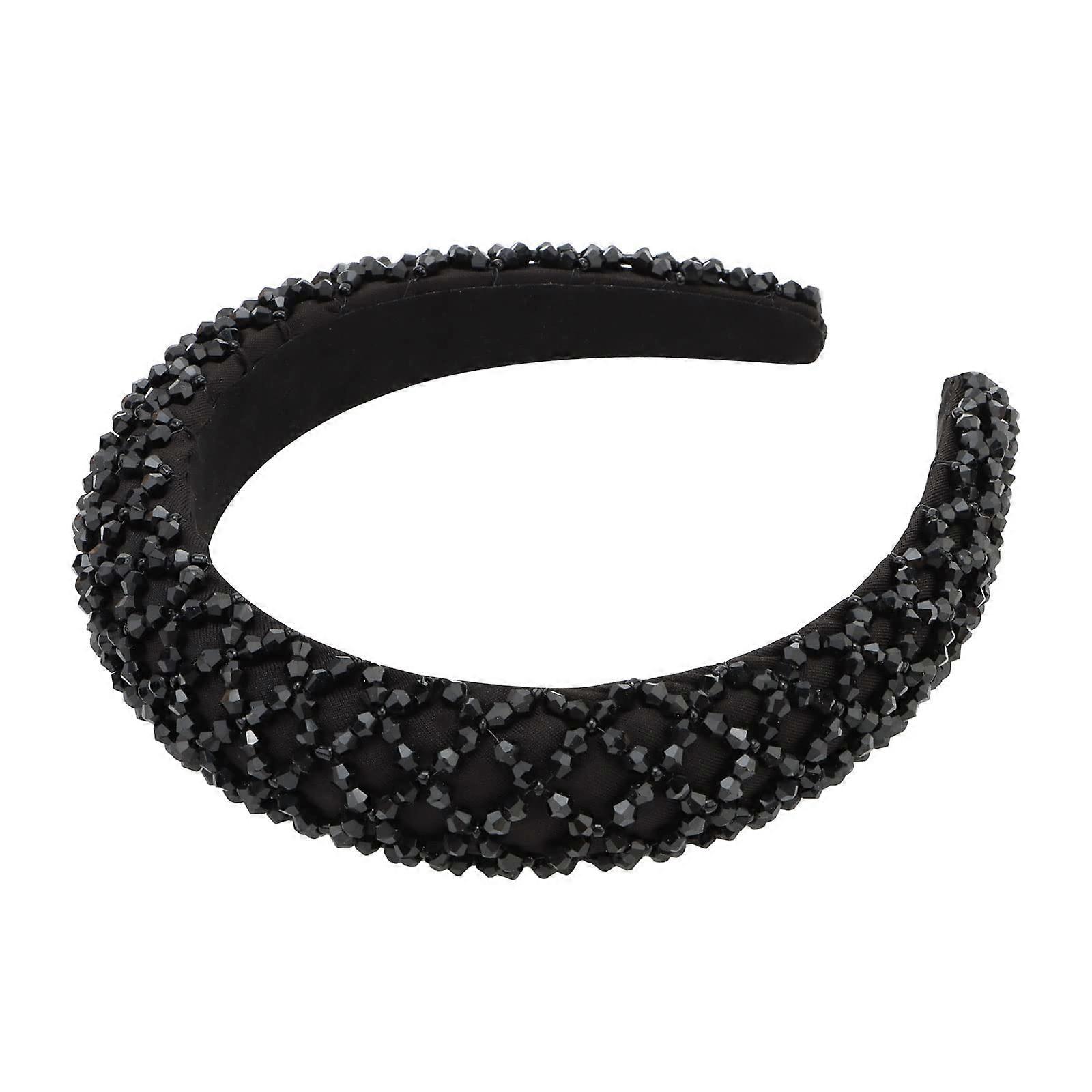 Black Rhinestone Headband for Women - Non-Slip Fashion Hair Accessory with Shiny Crystal Design for Girls and Ladies