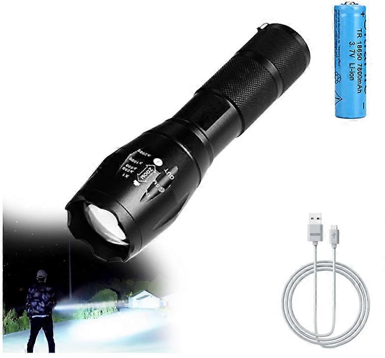 Flashlight Rechargeable,Camping Flashlight,Strong Flashlight,Flashlight LedWaterproof Focus Zoomable Flash Light for Outdoor.(Black)