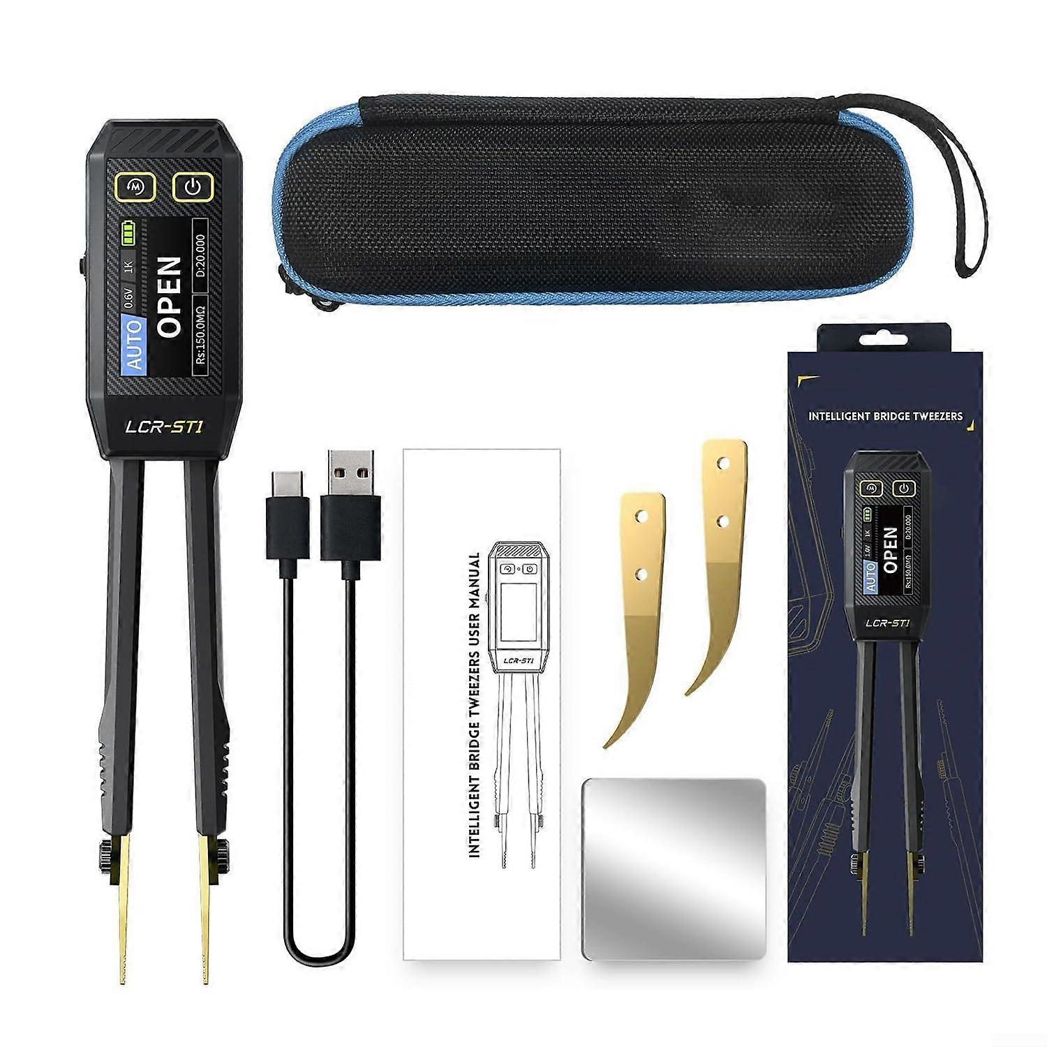 LCRST1 Digital Bridge Gauge, Digital Tweezers Bridge LCRST1 Resistance Inductance Capacitor Component Test Patch Clip Multimeter