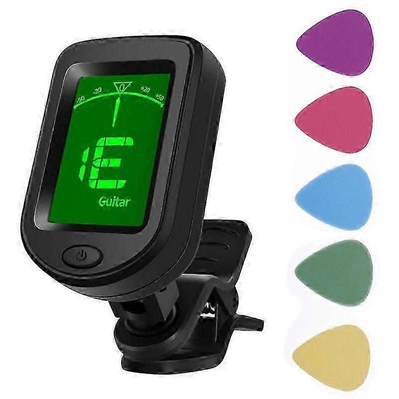 Chromatic Clip-on Guitar Tuner Portable Tuner for Guitar, Bass, Violin, Ukulele and Banjo, with LCD Display 360 Rotation with 5 Random Color Picks Ed