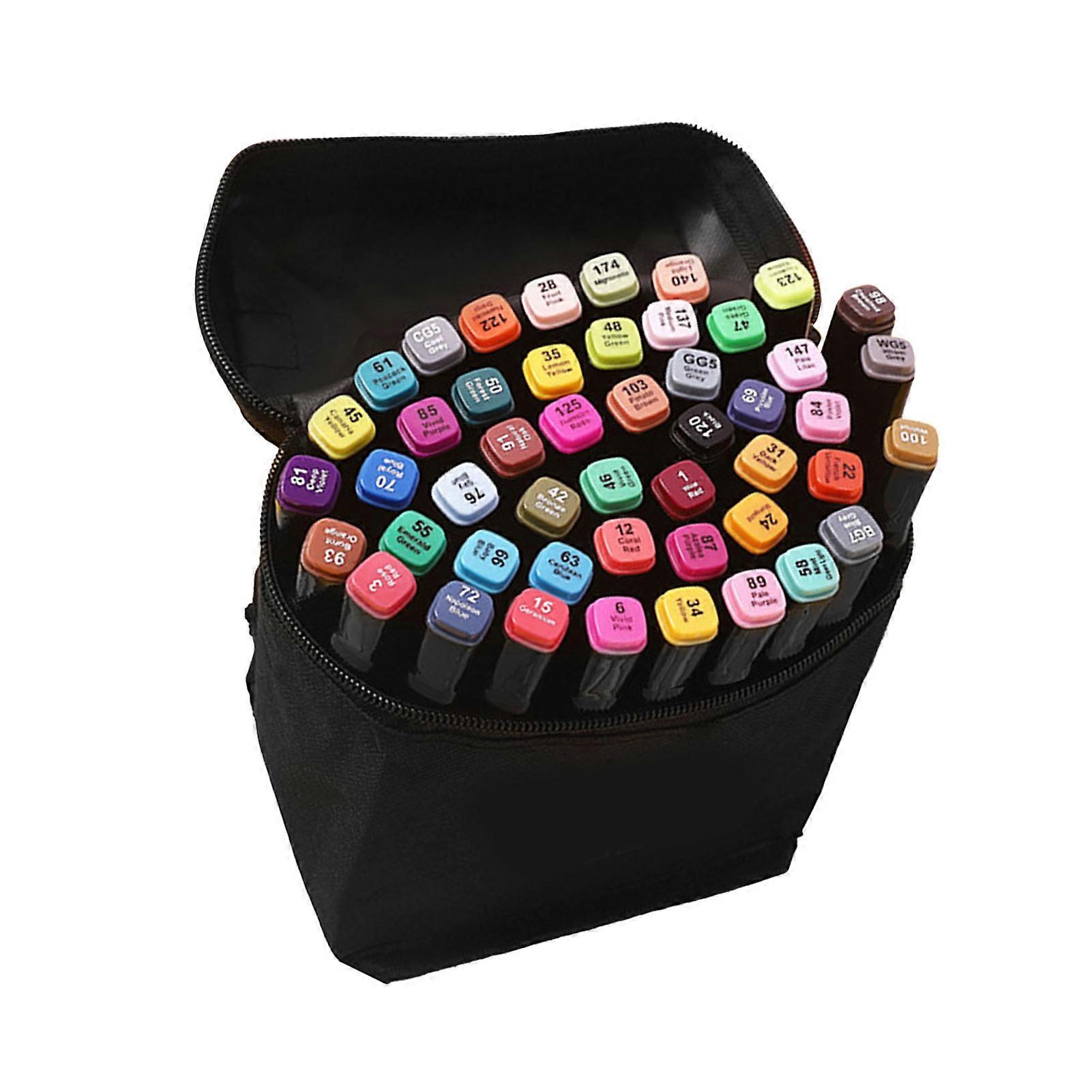 48 Colors Dual Tip Markers Oil Based Ink Art Coloring Painting Markers Set with Storage Bag for Student