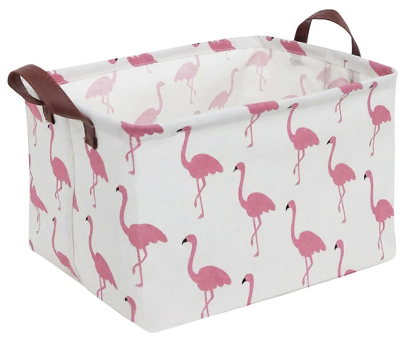 Rectangular Flamingo Storage Basket, Foldable Waterproof Coated Storage Box with Cute Pattern, Large Size