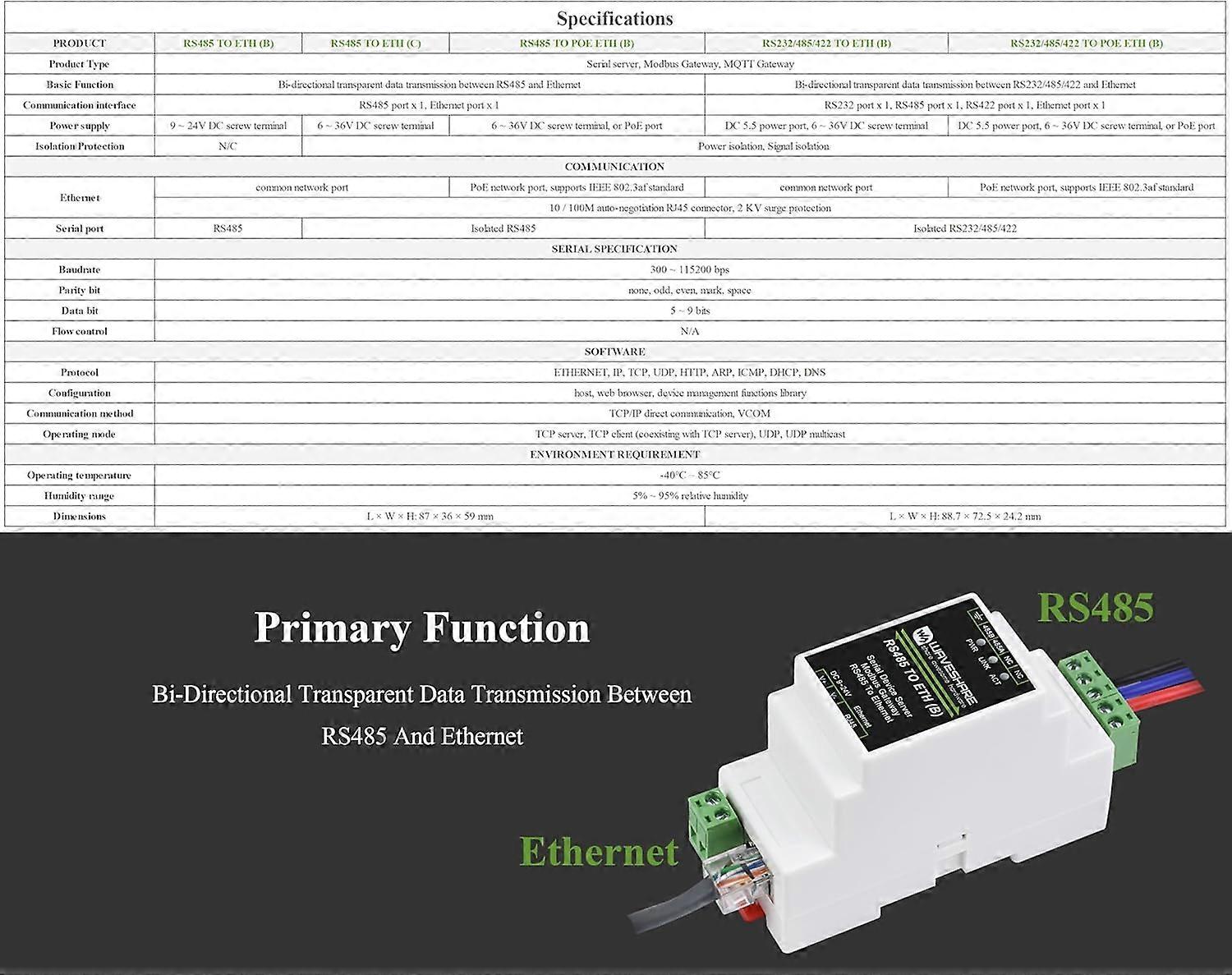 Industrial RS485 to RJ45 Ethernet Serial Server, TCP/IP to Serial, 9 ...