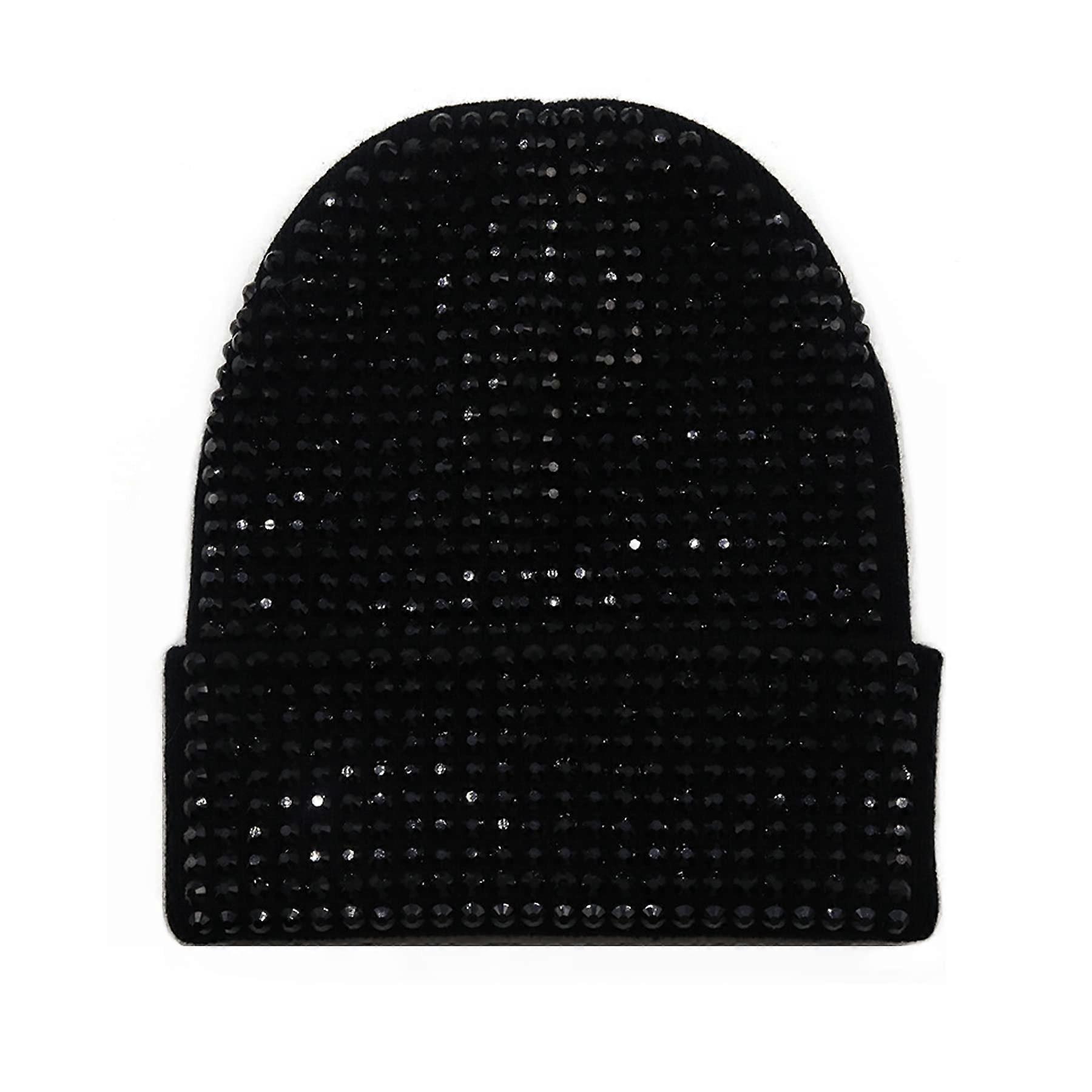 Bright Bling Rhinestone Beanie Cover Y2K Skull Cap for Women, Adjustable Size, Stylish Winter Accessory, Black Color