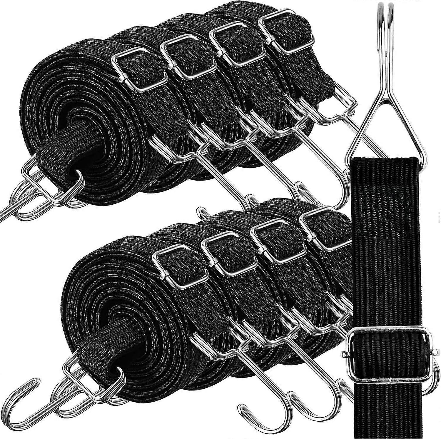8 Pack 43inch Adjustable Flat Bungee Cords with Hooks, Heavy Duty Elastic Bungee Strap with Adjustable Buckle, 30mm Wide Rubber Straps Bungee Rope for